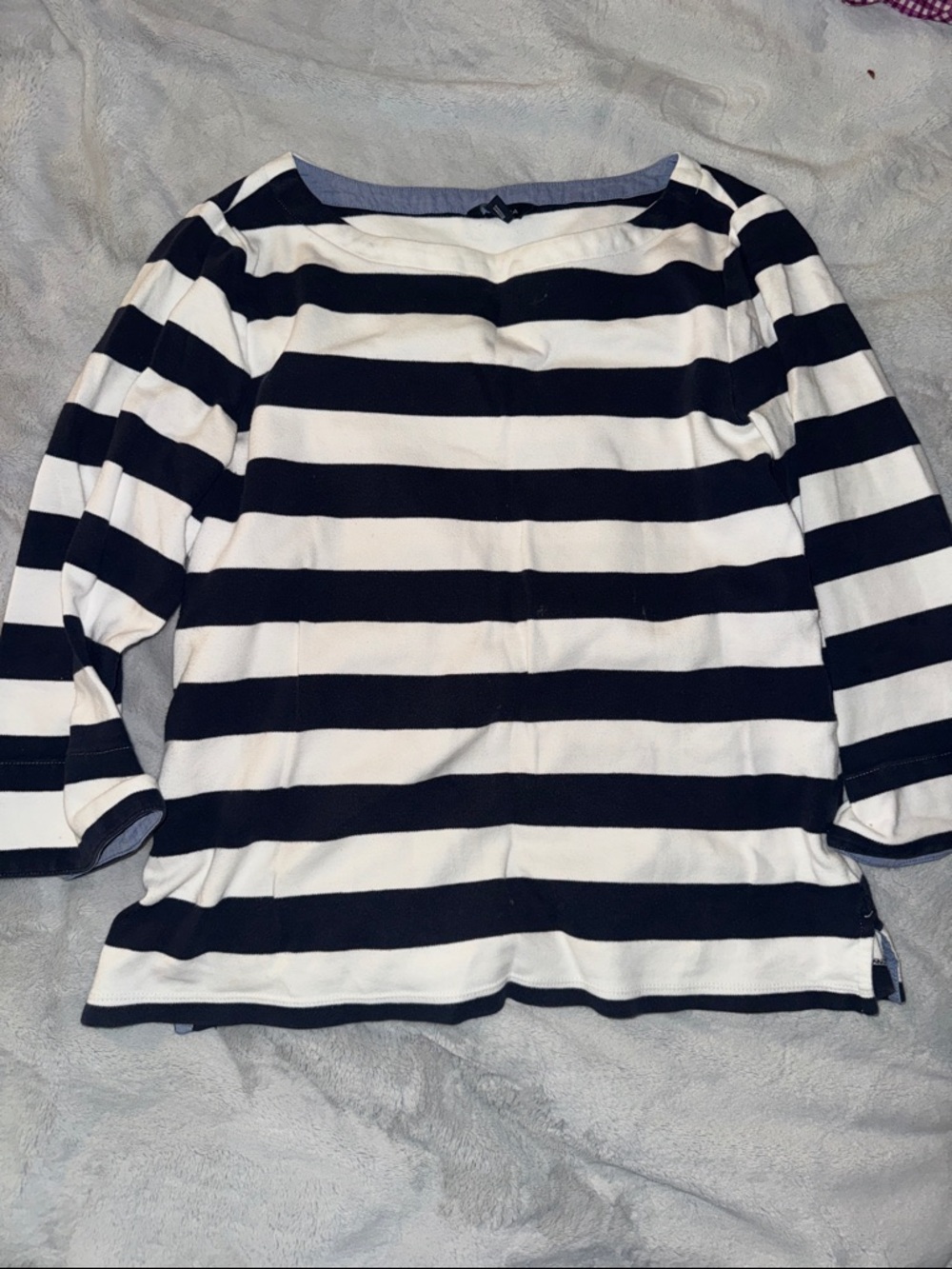Nautica Navy and White Striped Long-Sleeve Top